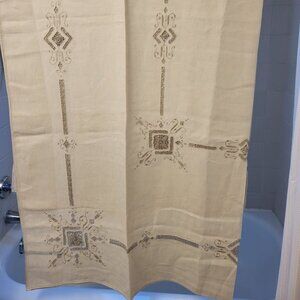 Large Vintage Ecru and Crocheted Tablecloth